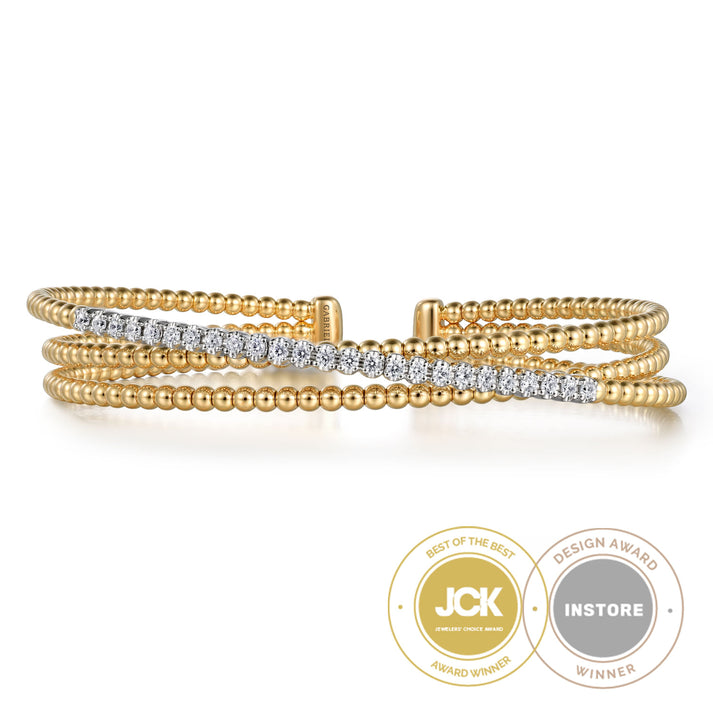 14K White-Yellow Gold Bujukan Diamond Criss Cross Bangle BG4802-62M45JJ