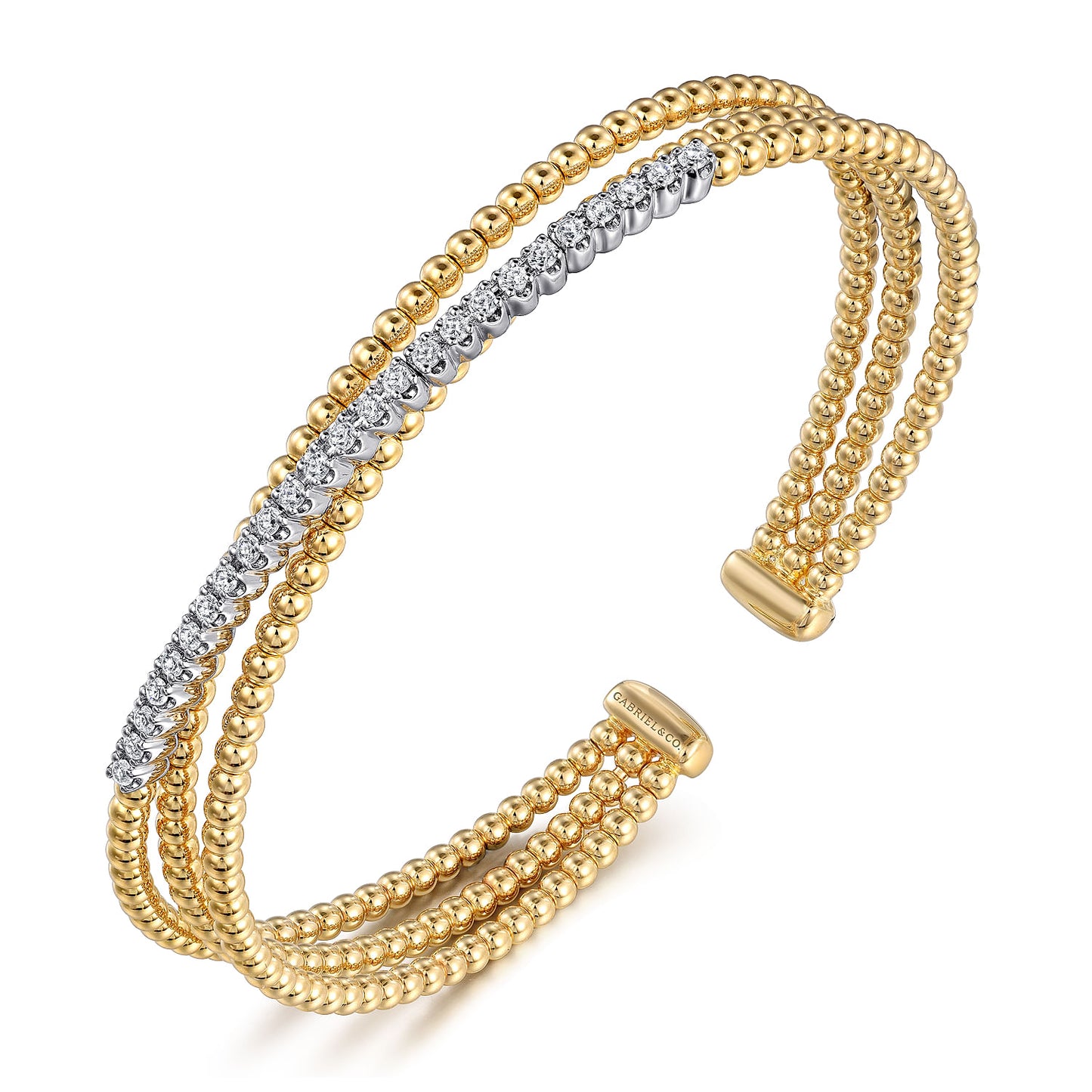 14K White-Yellow Gold Bujukan Diamond Criss Cross Bangle BG4802-62M45JJ