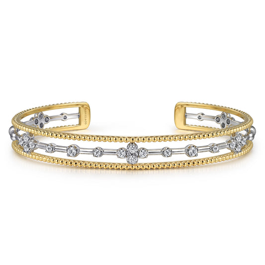 14K White and Yellow Gold Diamond Bujukan Cuff Bangle BG4908-62M45JJ