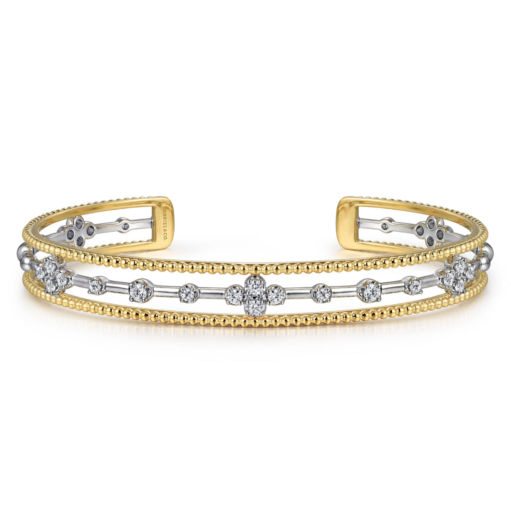 14K White and Yellow Gold Diamond Bujukan Cuff Bangle BG4908-62M45JJ