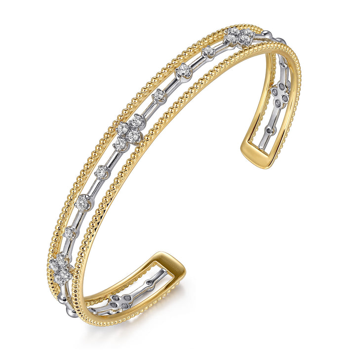 14K White and Yellow Gold Diamond Bujukan Cuff Bangle BG4908-62M45JJ