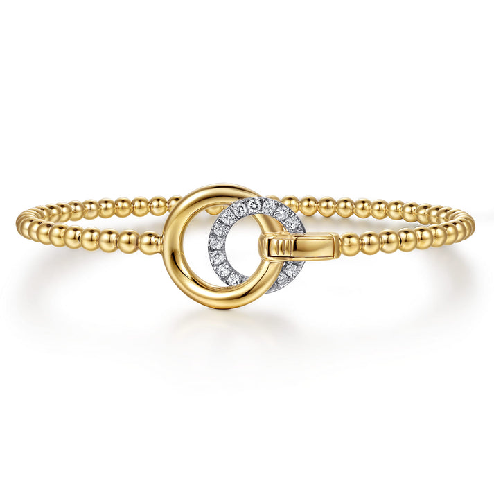 14K White & Yellow Gold Bujukan and Diamond Double Circle Bangle Bracelet BG5178-62M45JJ