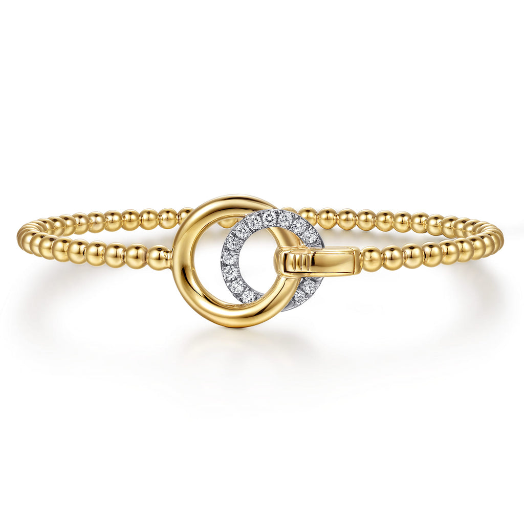 14K White & Yellow Gold Bujukan and Diamond Double Circle Bangle Bracelet BG5178-62M45JJ