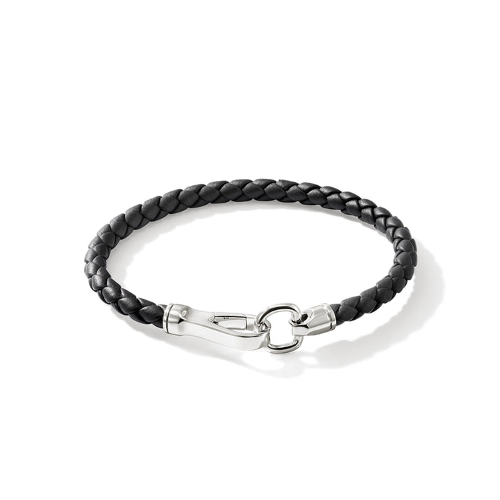 Hook Clasp Bracelet, Leather, Silver, 5MM|BU901250BL