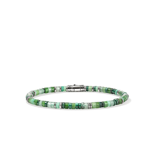 Heishi Bracelet, Hardstones, Emeralds, Sterling Silver 4MM|BUS900698MHQZATR