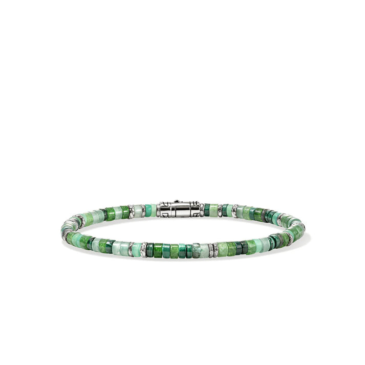 Heishi Bracelet, Hardstones, Emeralds, Sterling Silver 4MM|BUS900698MHQZATR