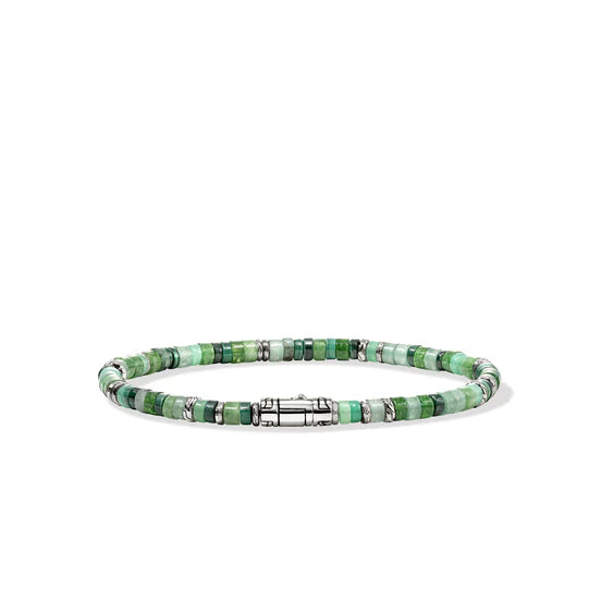 Heishi Bracelet, Hardstones, Emeralds, Sterling Silver 4MM|BUS900698MHQZATR