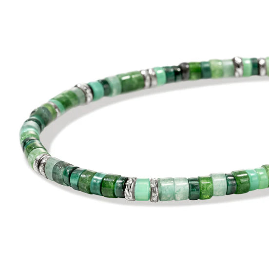 Heishi Bracelet, Hardstones, Emeralds, Sterling Silver 4MM|BUS900698MHQZATR