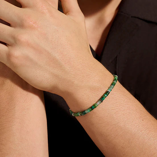 Heishi Bracelet, Hardstones, Emeralds, Sterling Silver 4MM|BUS900698MHQZATR