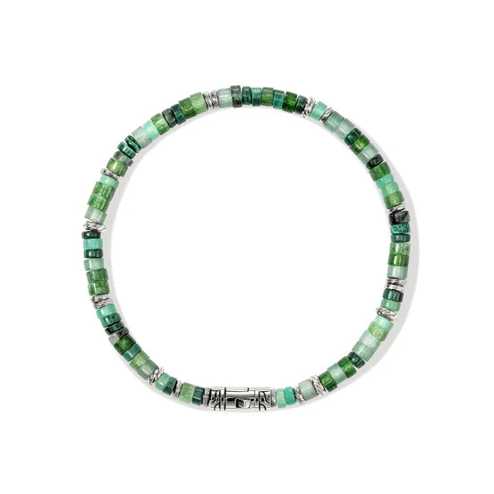 Heishi Bracelet, Hardstones, Emeralds, Sterling Silver 4MM|BUS900698MHQZATR