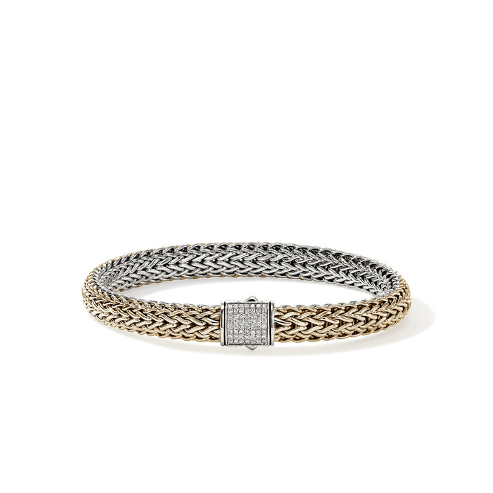Icon Bracelet, Reversible, Gold, Sterling Silver, Diamonds, 7.5MM|BUZZP9904002RVDI