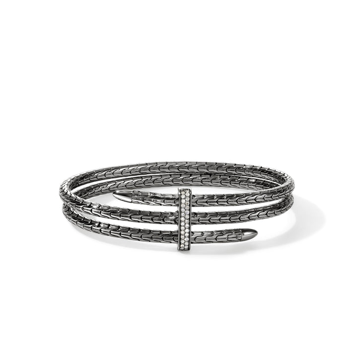 Spear Triple Flex Cuff, Dark Silver, Diamonds, 4MM|CBP988392BRDDI