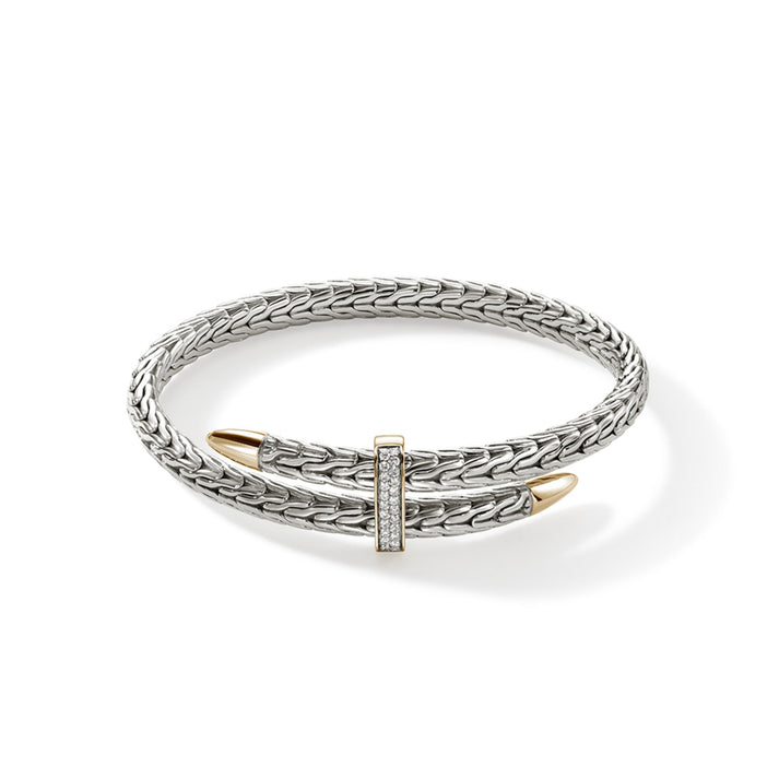 John Hardy Spear Flex Cuff,  Silver, Gold, Diamonds CZZP90110722DI