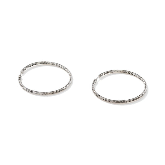 John Hardy Carved Chain Hoop Earring, Silver, Large EB90374