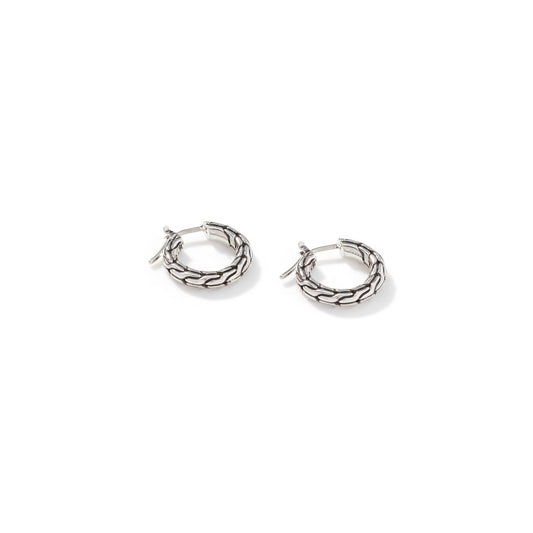 John Hardy Carved Chain Hoop Earring, Silver, Small EB999709