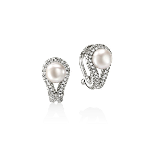 Surf Earrings, Sterling Silver, Diamonds, Pearl|EBP895042DI