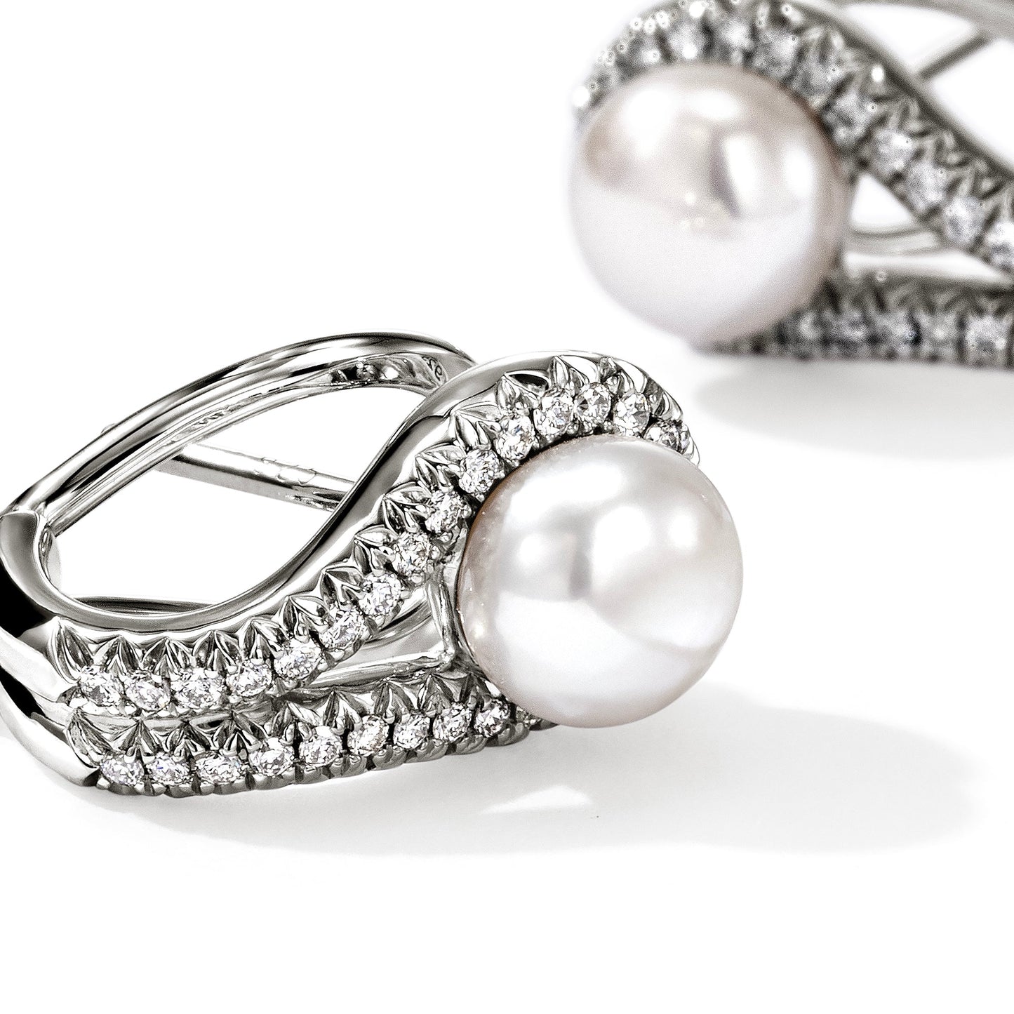 Surf Earrings, Sterling Silver, Diamonds, Pearl|EBP895042DI