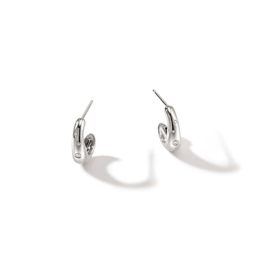 Surf J Hoop Earrings, Silver, Diamonds, 15MM|EBP9011232DI