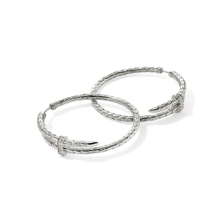 Spear Hoop Earring, Sterling Silver, Diamonds, 40MM|EBP9012472DI