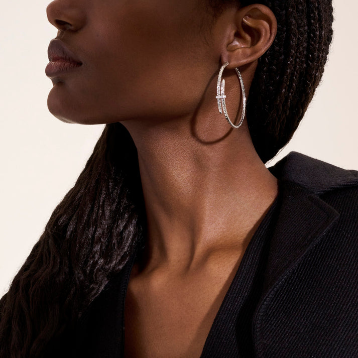 Spear Hoop Earring, Sterling Silver, Diamonds, 50MM|EBP9012482DI