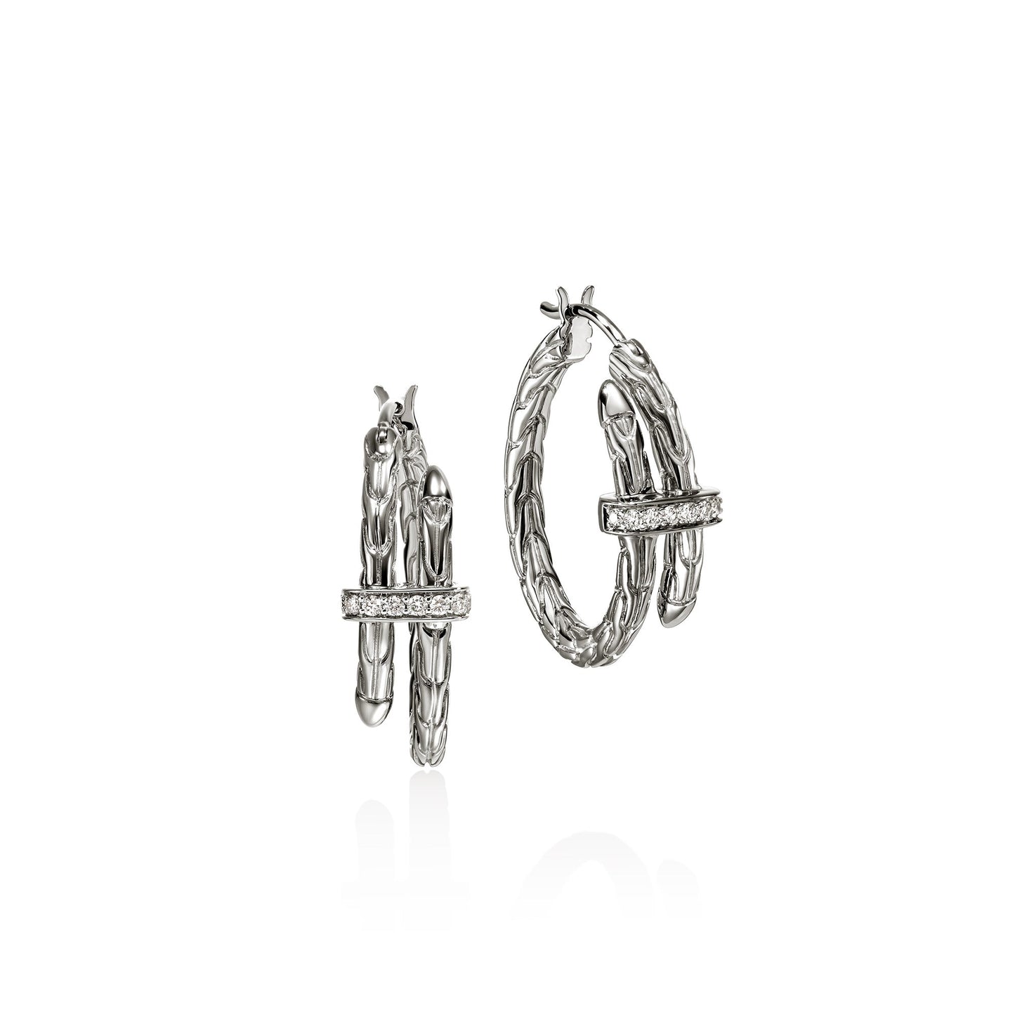 John Hardy Spear Hoop Earring, Silver, Diamonds, Small EBP986742DI