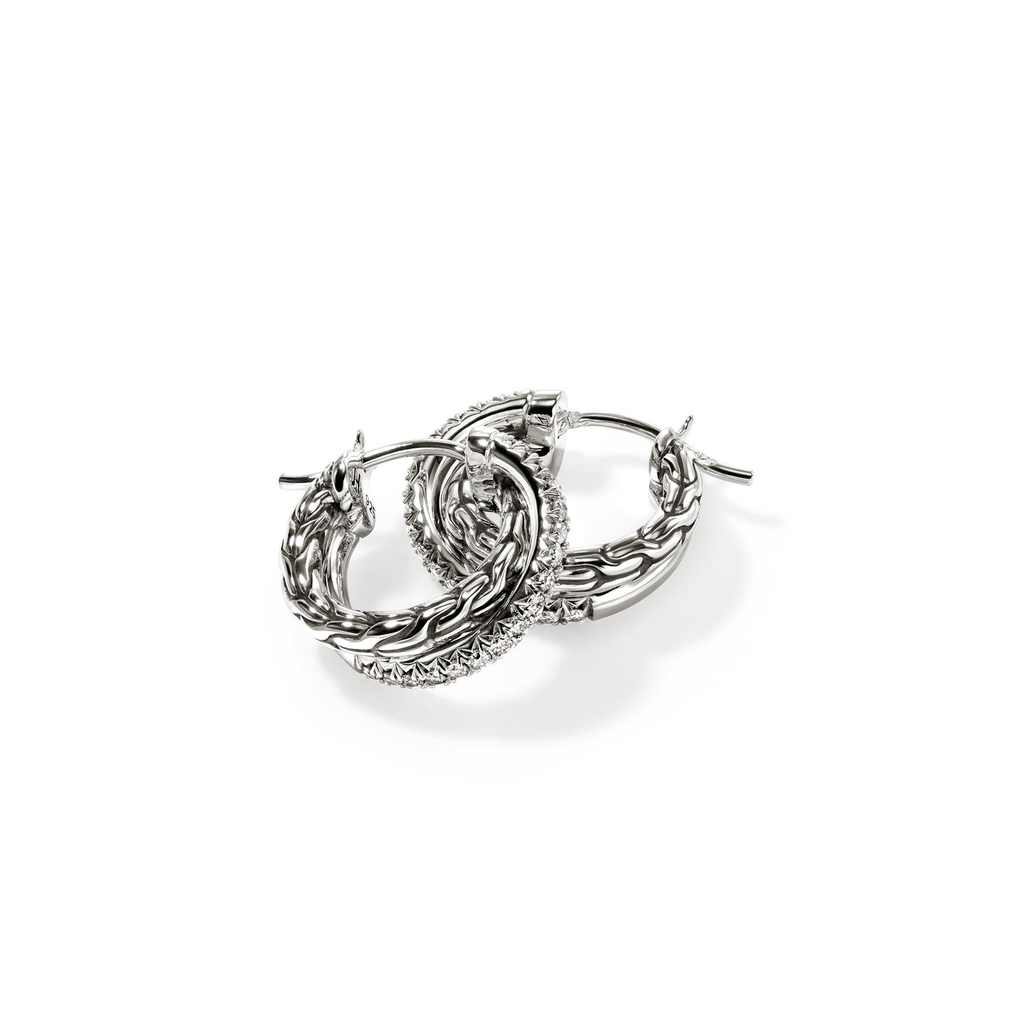 JH Essential Pavé Crossover Hoop Earring, Sterling Silver, Diamonds, 15MM|EBP987132DI