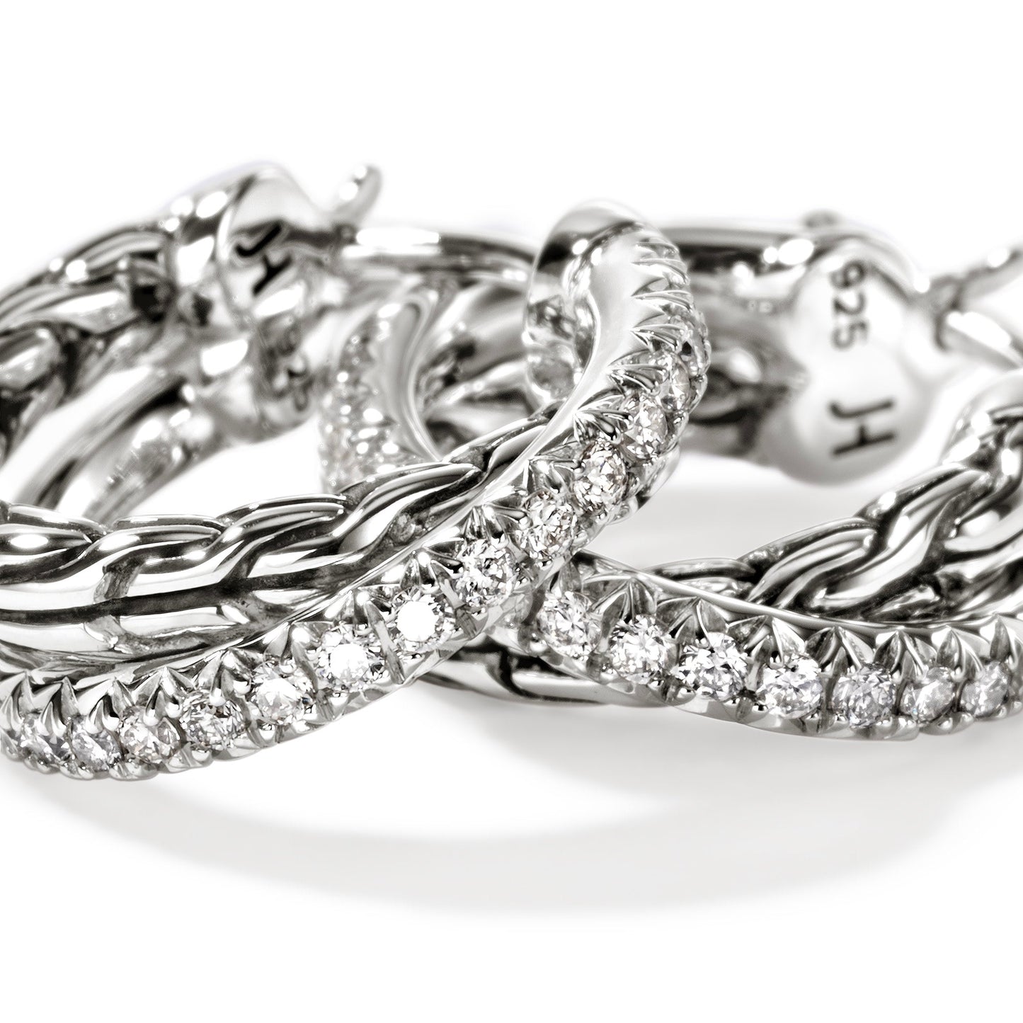 JH Essential Pavé Crossover Hoop Earring, Sterling Silver, Diamonds, 15MM|EBP987132DI