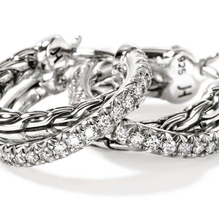 JH Essential Pavé Crossover Hoop Earring, Sterling Silver, Diamonds, 15MM|EBP987132DI