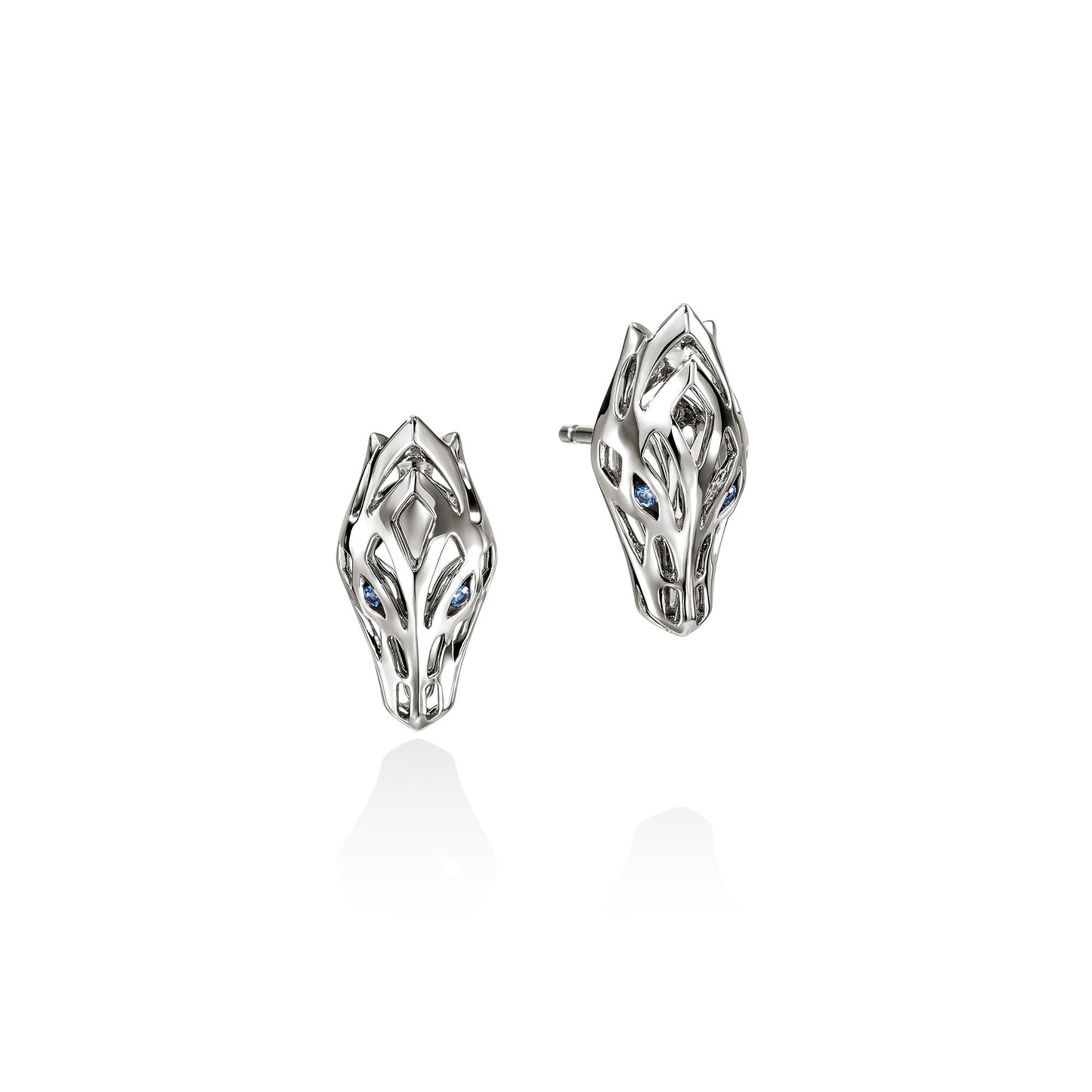 Naga Stud Earrings, Sterling Silver, Blue Sapphires|EBS603721BSP