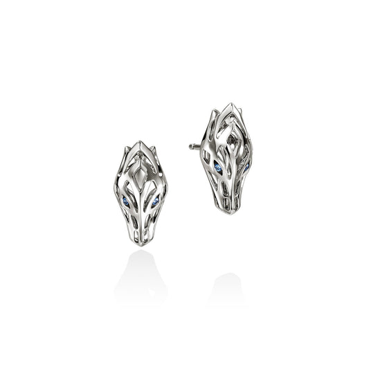 Naga Stud Earrings, Sterling Silver, Blue Sapphires|EBS603721BSP
