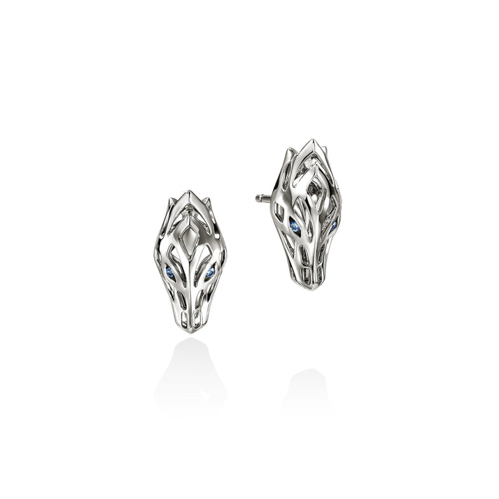 Naga Stud Earrings, Sterling Silver, Blue Sapphires|EBS603721BSP