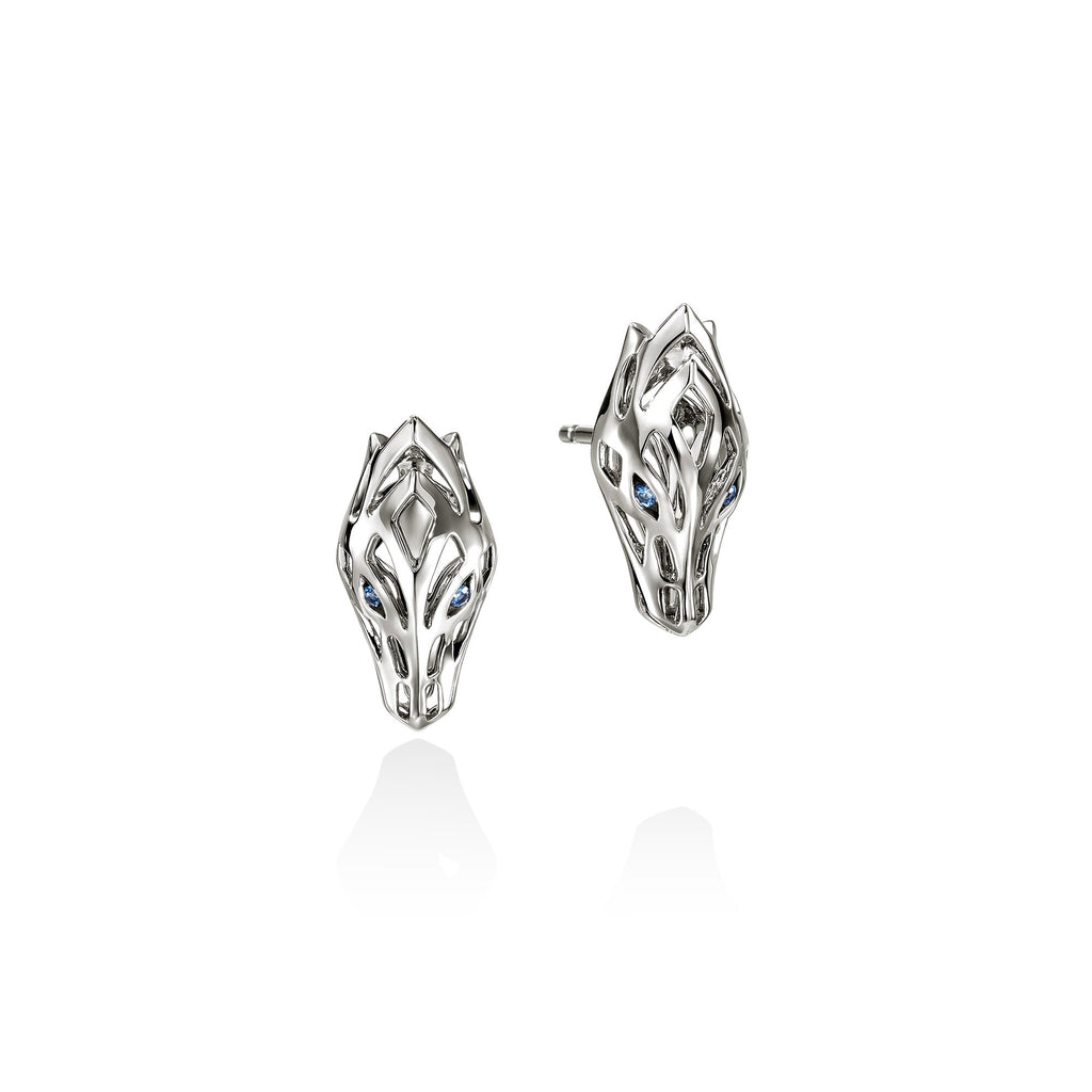 Naga Stud Earrings, Sterling Silver, Blue Sapphires|EBS603721BSP