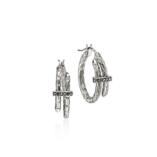 Spear Hoop Earrings, Sterling Silver, Black Sapphire, 22.5MM|EBS986744BLS