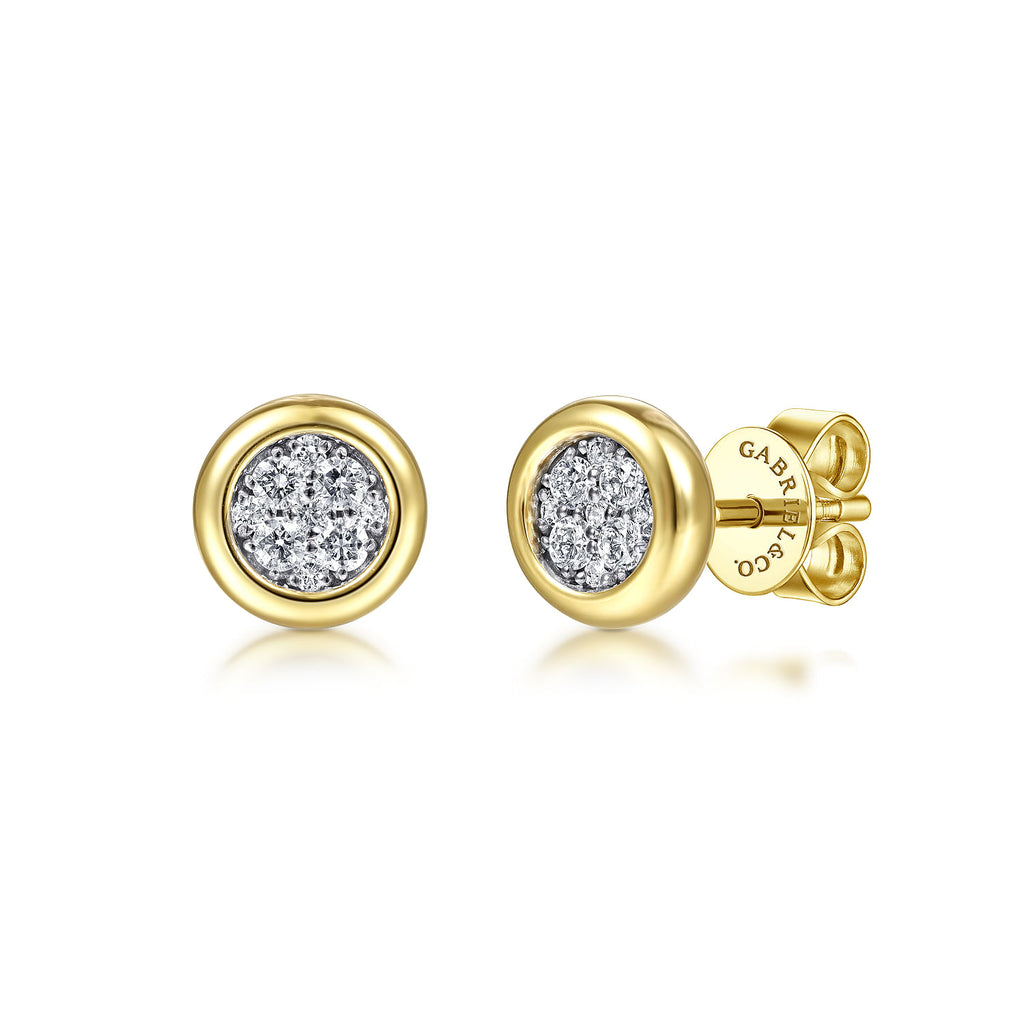 14K Yellow-White Gold Round Bezel Set Diamond Pavé Stud Earrings EG14094M45JJ