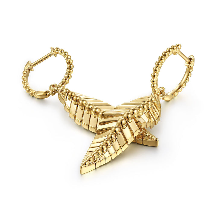 14K Yellow Plain Gold Huggie Drop Leaf Earrings EG14359Y4JJJ