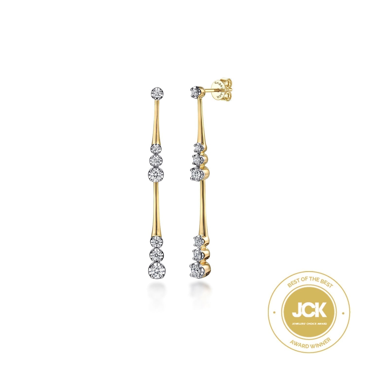 14K Yellow Gold Linear Graduated Diamond Station Drop Earrings in size 45mm EG14828Y45JJ - Dejaun Jewelers