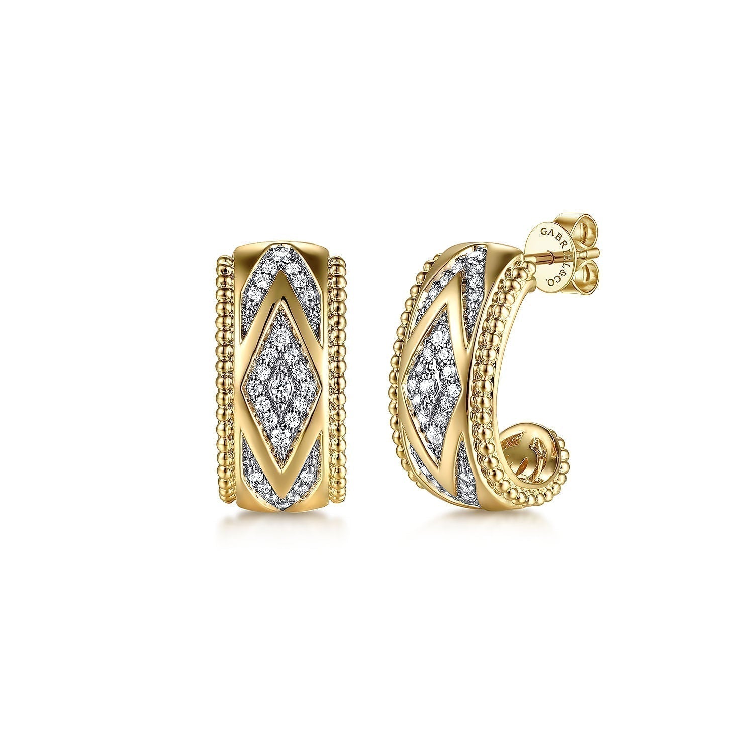 14K Yellow Gold Bujukan Diamond J Hoop Stud Earrings EG15226Y45JJ - Dejaun Jewelers
