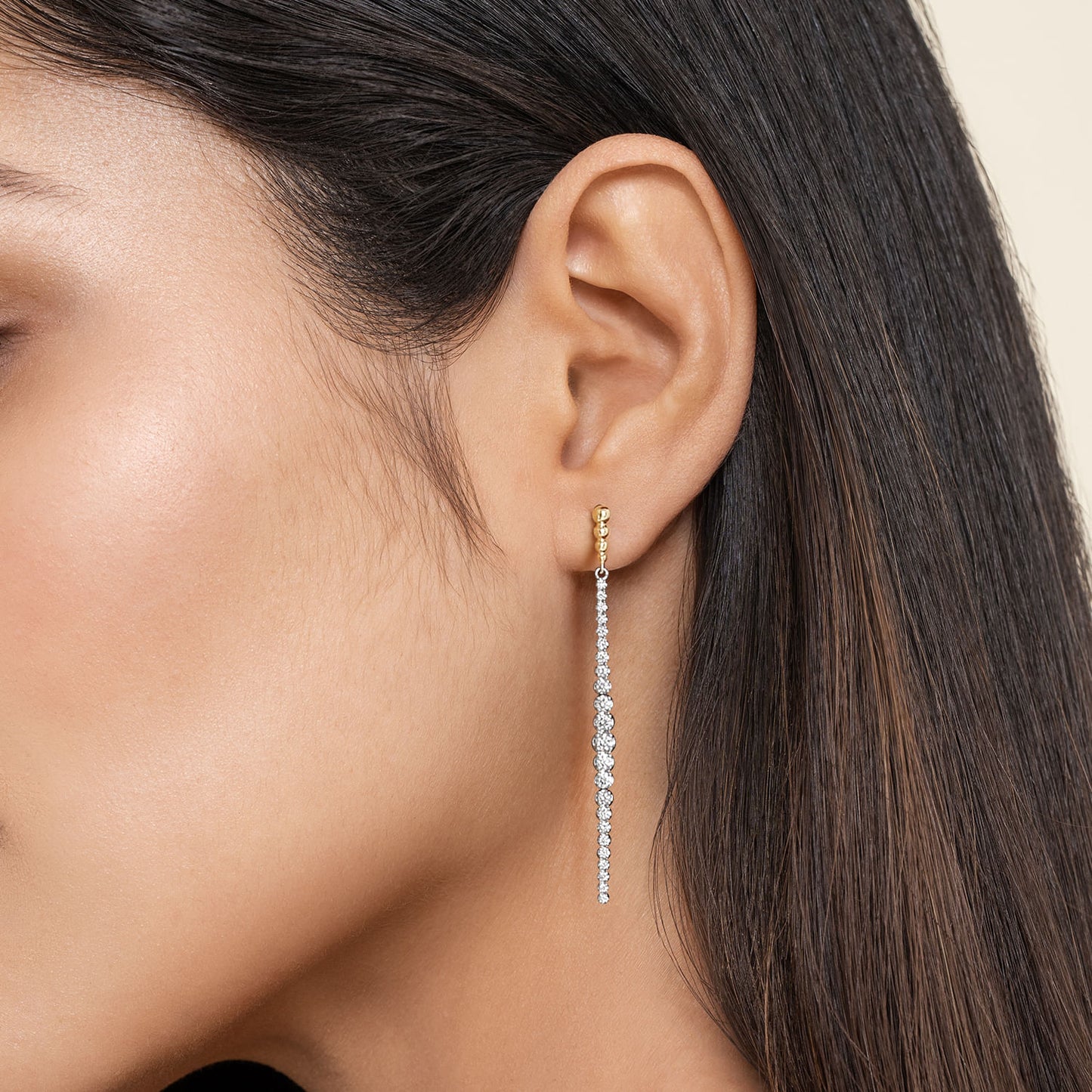 14K White&Yellow Gold Bujukan Diamond Stud Drop Earrings EG15310M45JJ