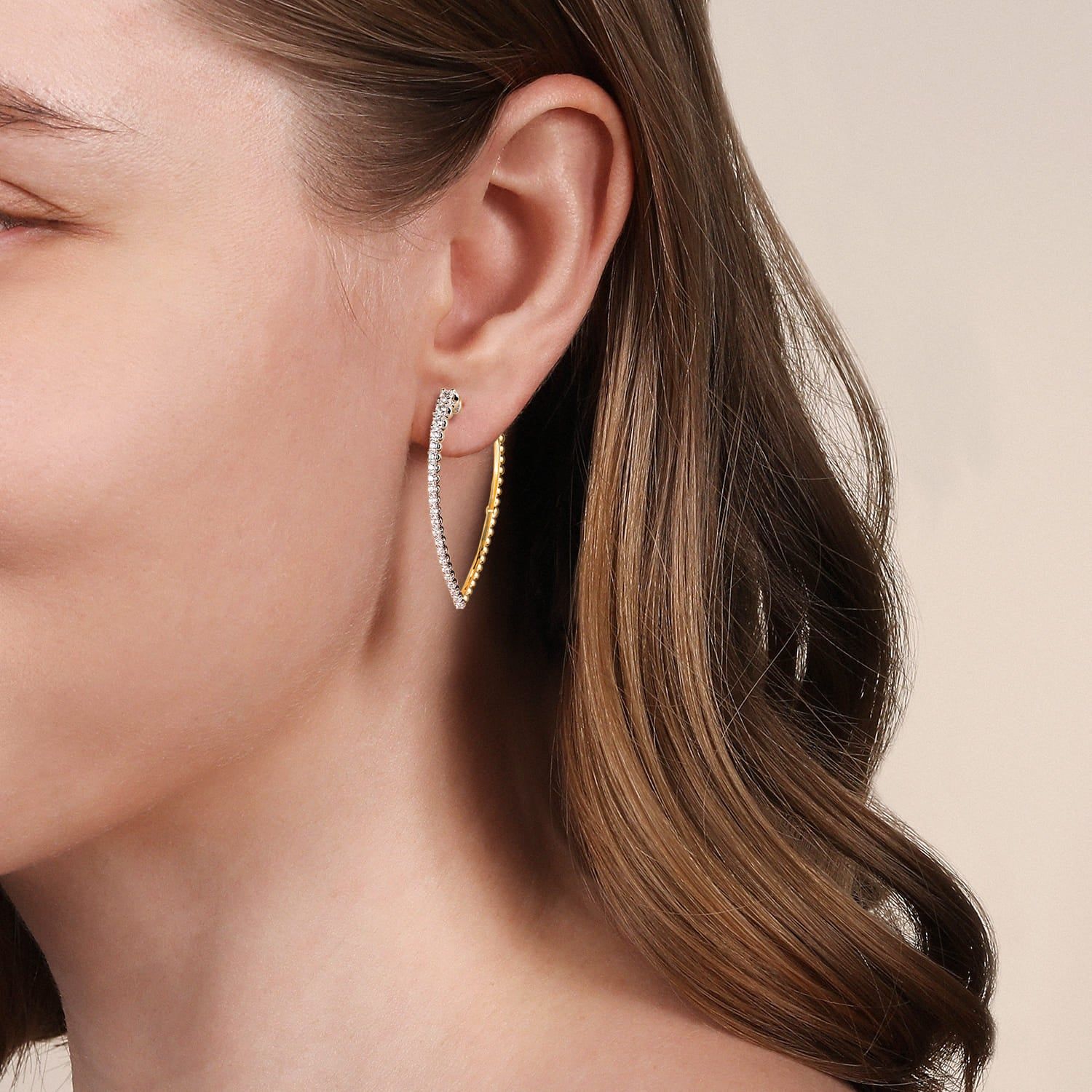 14K White & Yellow Gold Bujukan and Graduating Diamond Classic Hoop Earrings EG15314M45JJ - Dejaun Jewelers