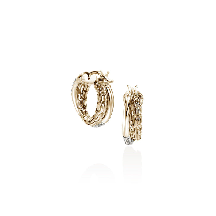 JH Essential Pavé Crossover Hoop Earring, Gold, Diamonds, 15MM|EGGX987132DI