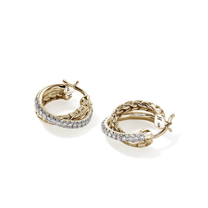 JH Essential Pavé Crossover Hoop Earring, Gold, Diamonds, 15MM|EGGX987132DI