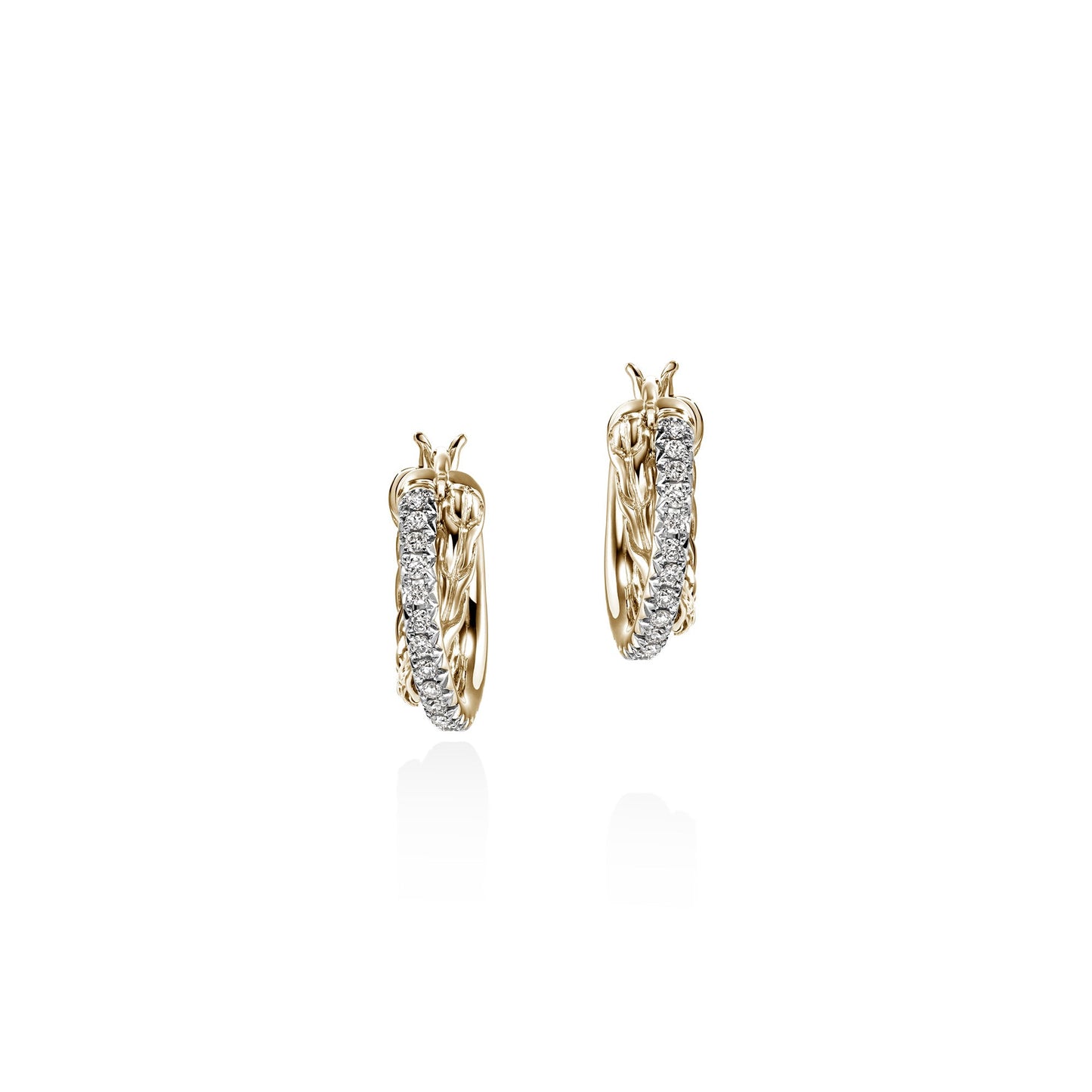 JH Essential Pavé Crossover Hoop Earring, Gold, Diamonds, 15MM|EGGX987132DI
