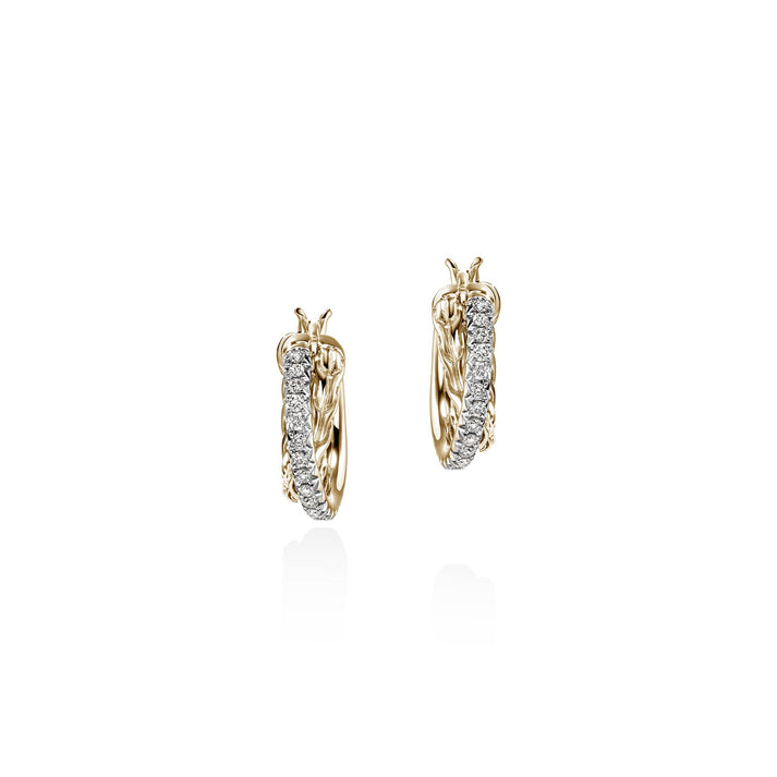 JH Essential Pavé Crossover Hoop Earring, Gold, Diamonds, 15MM|EGGX987132DI