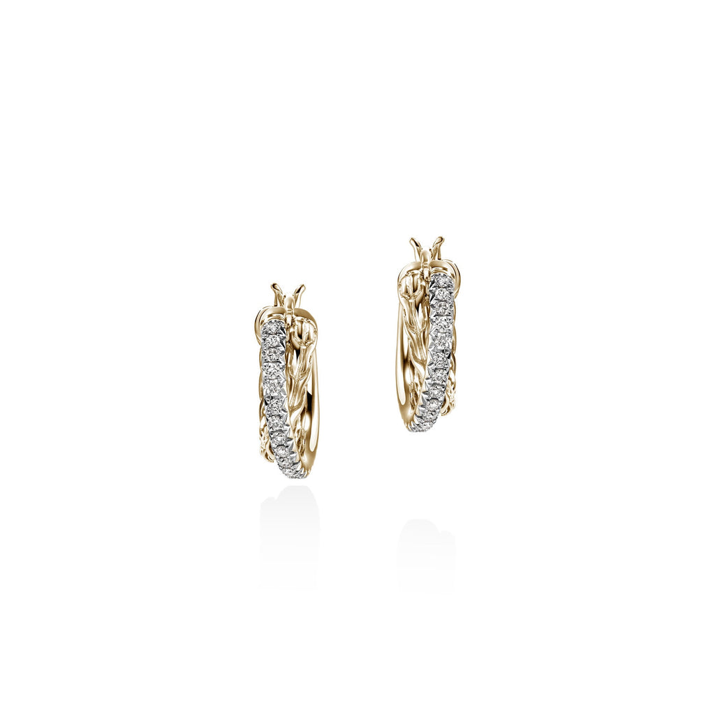 JH Essential Pavé Crossover Hoop Earring, Gold, Diamonds, 15MM|EGGX987132DI