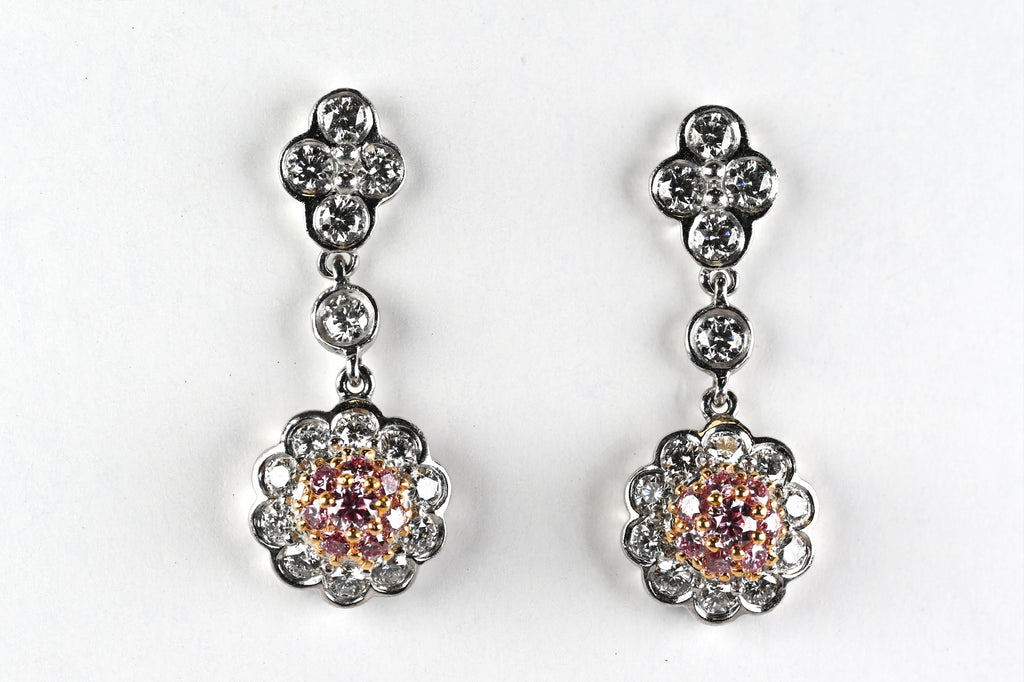 Pink Diamond Floral Drop Earrings