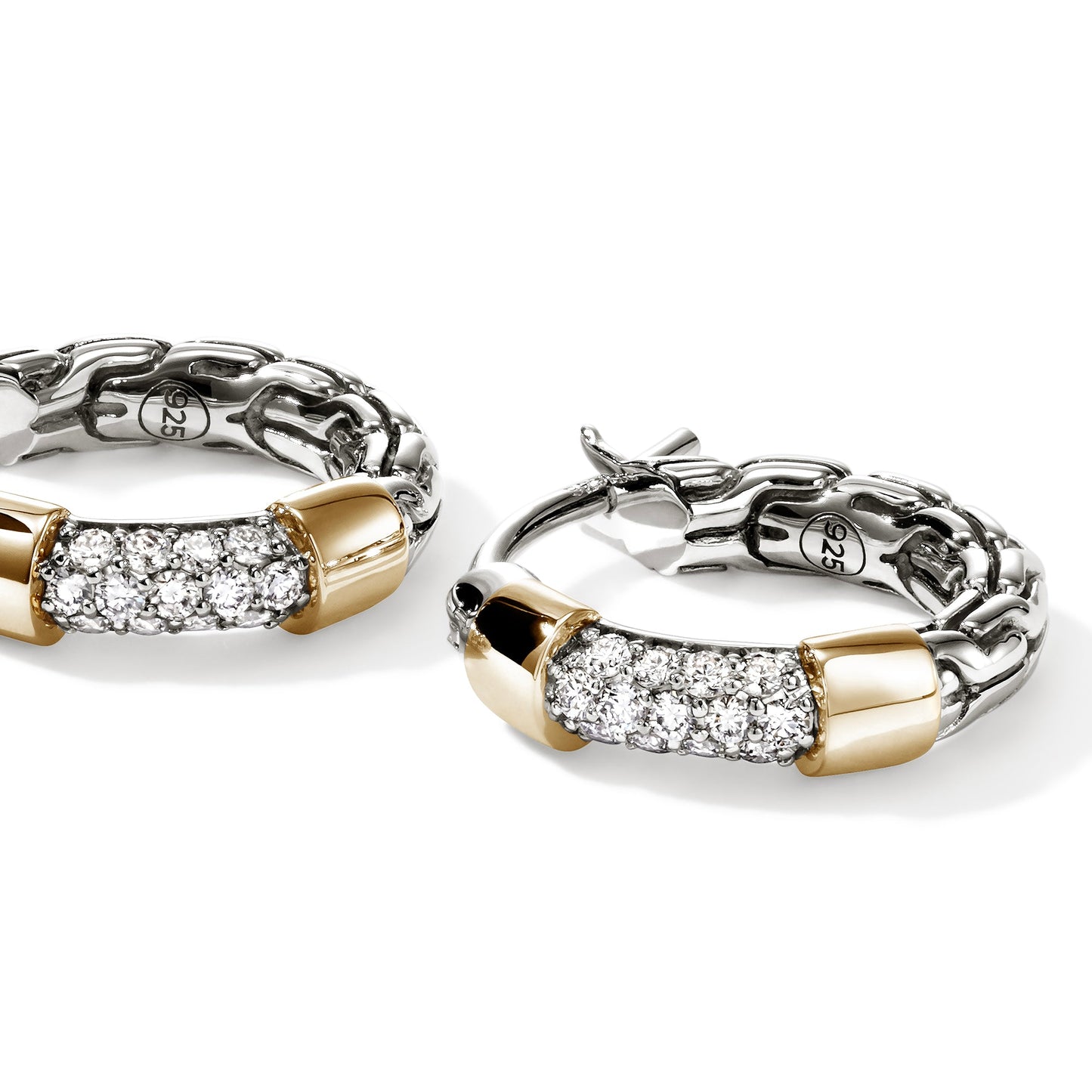 JH Essential Pave Hoop Earrings, Gold, Sterling Silver, Diamonds, 14.5MM|EZZP988672DI