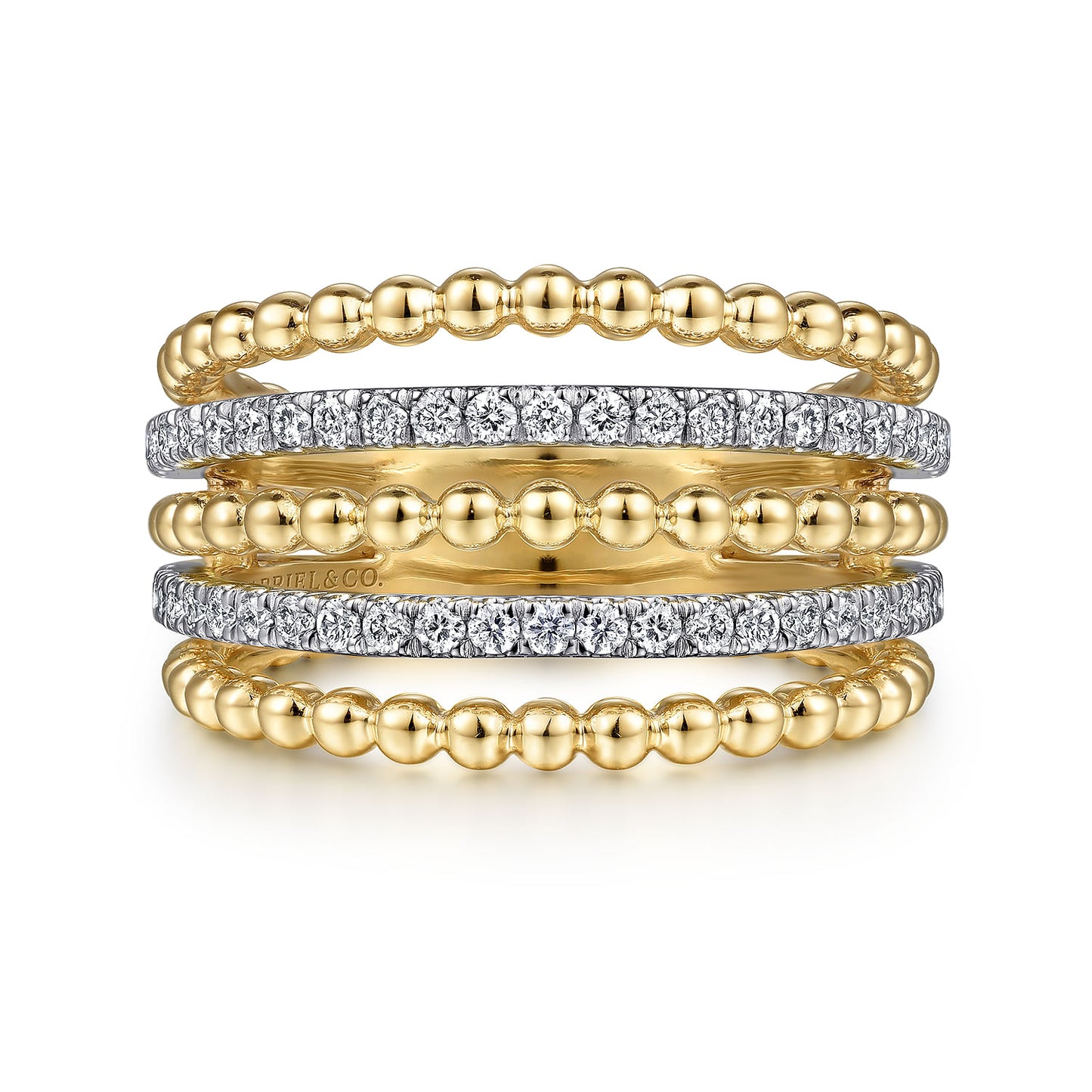14K Yellow Gold Multi Row Bujukan Beads and Diamond Easy Stackable Ring LR51667M45JJ