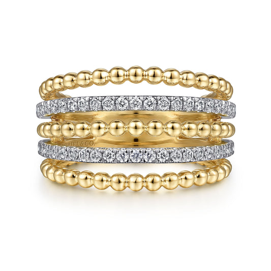 14K Yellow Gold Multi Row Bujukan Beads and Diamond Easy Stackable Ring LR51667M45JJ