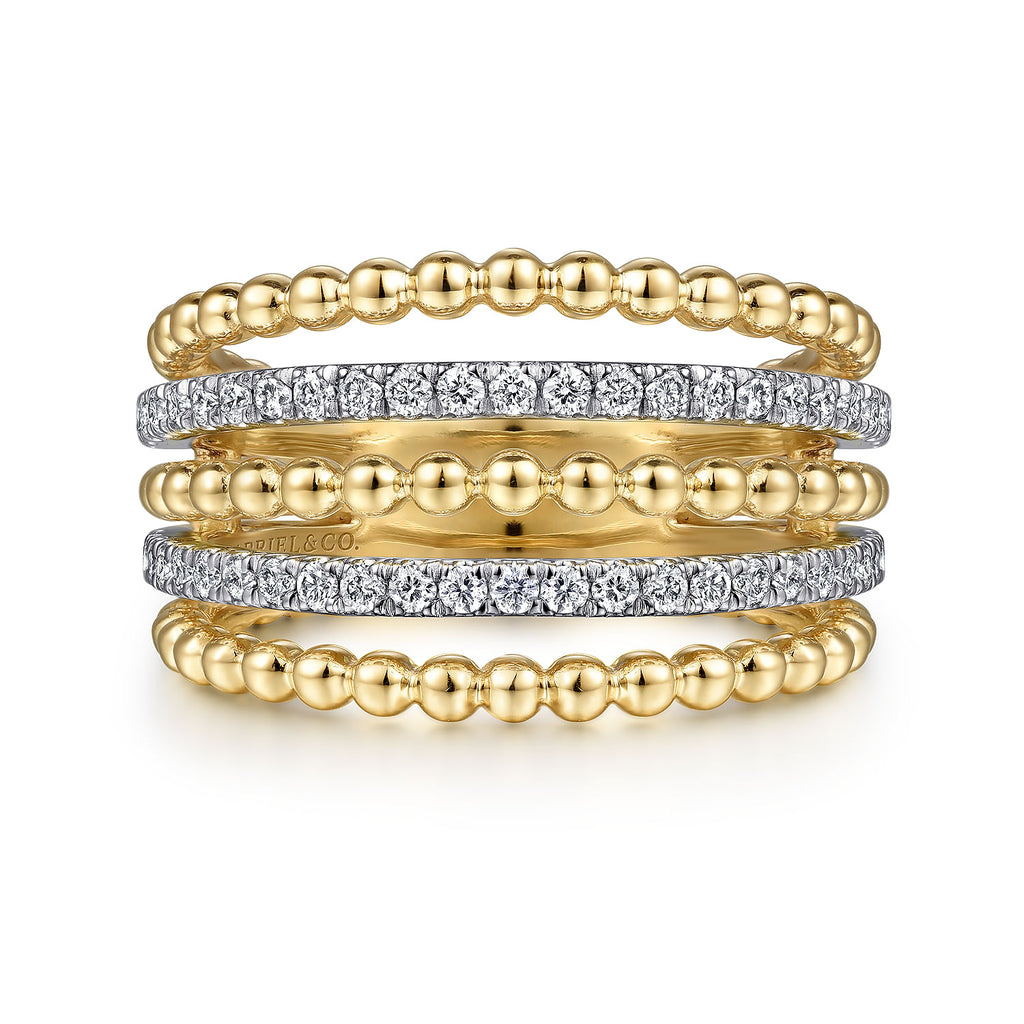 14K Yellow Gold Multi Row Bujukan Beads and Diamond Easy Stackable Ring LR51667M45JJ