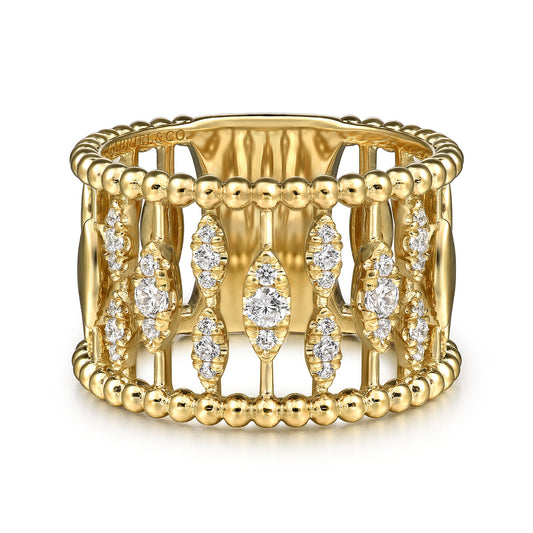 14K Yellow Gold Diamond and Bujukan Beads Wide Band Ring LR52708Y45JJ